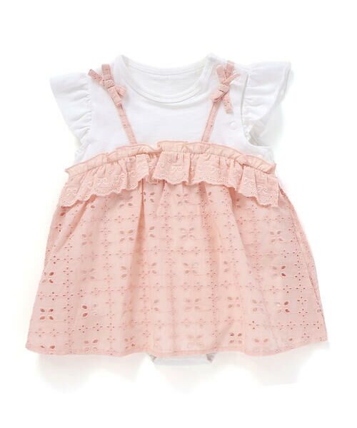 SLAP SLIP BABY/スラップ スリップ ベビー 肩リボンお花レース切り替えロンパースベビー(70~80cm) ピンク×ホワイト 70cm SLAP SLIP BABY/スラップ スリップ ベビー 肩リボンお花レース切り替えロンパースベビー(70~80cm) ピンク×ホワイト 70cm