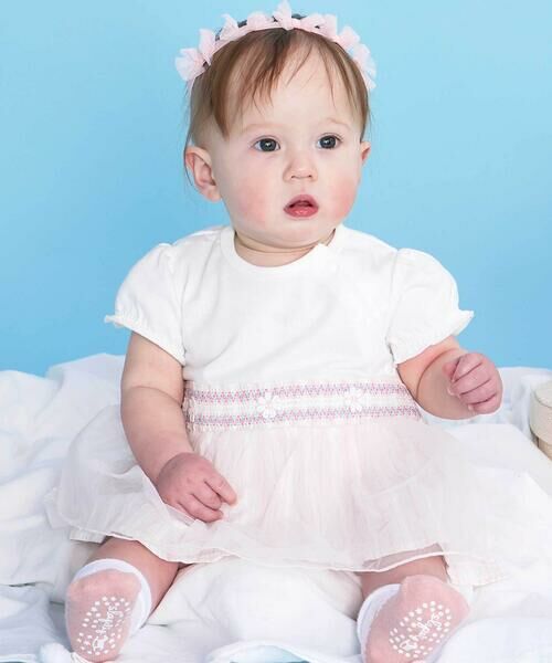 SLAP SLIP BABY / スラップ スリップ ベビー ロンパース | 【お揃い】マルチストライプチュールスカートスモッキングロンパースベビー(70~80cm)（ピンク系）