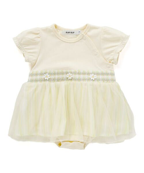 SLAP SLIP BABY / スラップ スリップ ベビー ロンパース | 【お揃い】マルチストライプチュールスカートスモッキングロンパースベビー(70~80cm)（イエロー系）