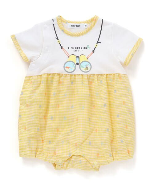 SLAP SLIP BABY/スラップ スリップ ベビー トロンプルイユプリントチェックドットロンパースベビー(60~80cm) イエロー系(双眼鏡) 80cm SLAP SLIP BABY/スラップ スリップ ベビー トロンプルイユプリントチェックドットロンパースベビー(60~80cm) イエロー系(双眼鏡) 80cm