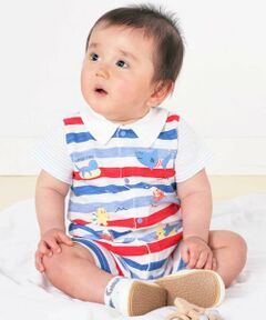 SLAP SLIP BABY / スラップ スリップ ベビー ロンパース | 【お揃い】いろいろ生き物プリントボーダー切り替え襟付きロンパースベビー(60~80cm)
