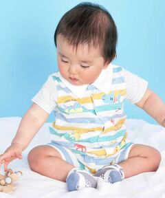 SLAP SLIP BABY / スラップ スリップ ベビー ロンパース | 【お揃い】いろいろ生き物プリントボーダー切り替え襟付きロンパースベビー(60~80cm)