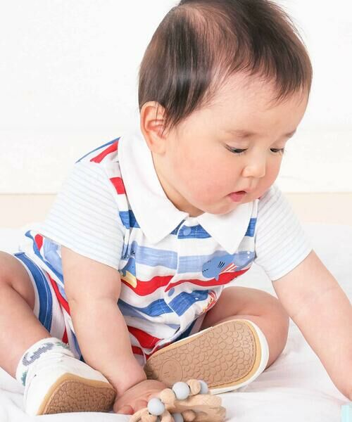 SLAP SLIP BABY / スラップ スリップ ベビー ロンパース | 【お揃い】いろいろ生き物プリントボーダー切り替え襟付きロンパースベビー(60~80cm) | 詳細2