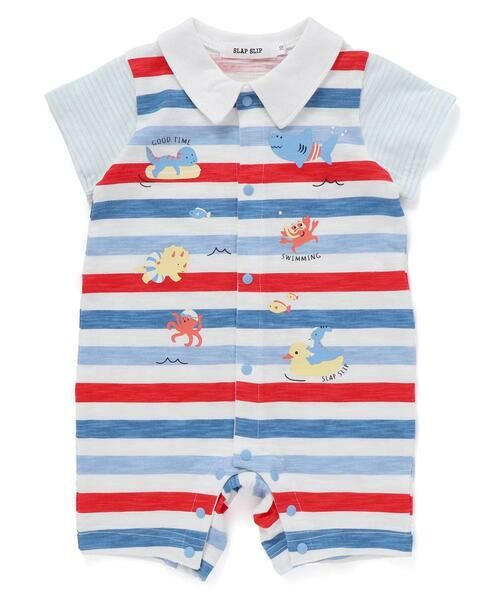 SLAP SLIP BABY / スラップ スリップ ベビー ロンパース | 【お揃い】いろいろ生き物プリントボーダー切り替え襟付きロンパースベビー(60~80cm) | 詳細3