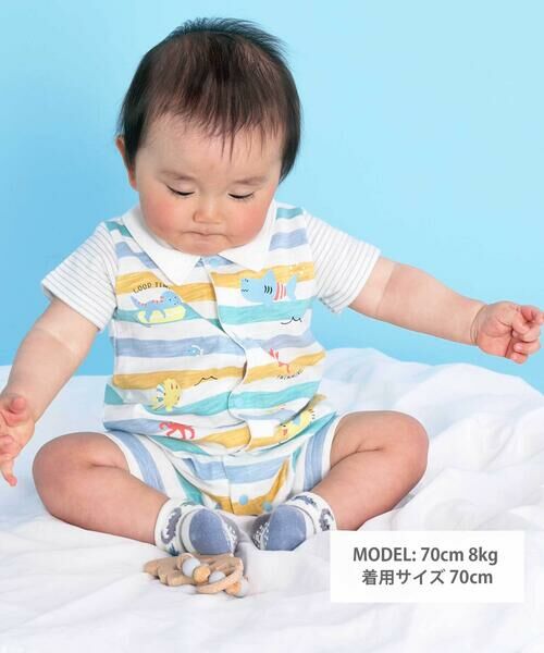 SLAP SLIP BABY / スラップ スリップ ベビー ロンパース | 【お揃い】いろいろ生き物プリントボーダー切り替え襟付きロンパースベビー(60~80cm) | 詳細5