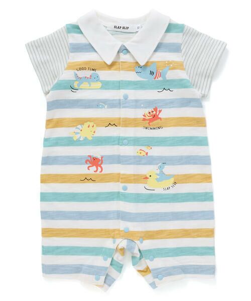 SLAP SLIP BABY / スラップ スリップ ベビー ロンパース | 【お揃い】いろいろ生き物プリントボーダー切り替え襟付きロンパースベビー(60~80cm) | 詳細6