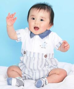 SLAP SLIP BABY / スラップ スリップ ベビー ロンパース | 【お揃い】マルチストライプ切り替え襟付き半袖ロンパースベビー(70~80cm)