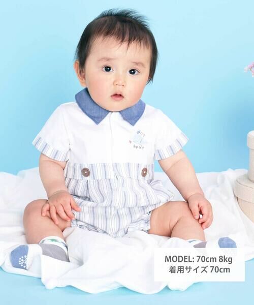 SLAP SLIP BABY / スラップ スリップ ベビー ロンパース | 【お揃い】マルチストライプ切り替え襟付き半袖ロンパースベビー(70~80cm) | 詳細1