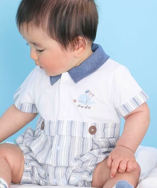 SLAP SLIP BABY / スラップ スリップ ベビー ロンパース | 【お揃い】マルチストライプ切り替え襟付き半袖ロンパースベビー(70~80cm) | 詳細2