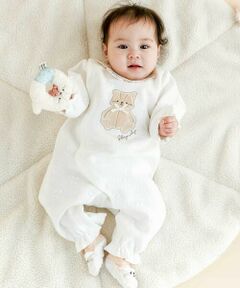 SLAP SLIP BABY / スラップ スリップ ベビー ロンパース | 【お揃い】花柄スカラップ襟ウサギネコパッチ刺しゅうロンパースベビー(60~80cm)