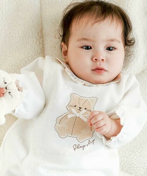 SLAP SLIP BABY / スラップ スリップ ベビー ロンパース | 【お揃い】花柄スカラップ襟ウサギネコパッチ刺しゅうロンパースベビー(60~80cm) | 詳細2