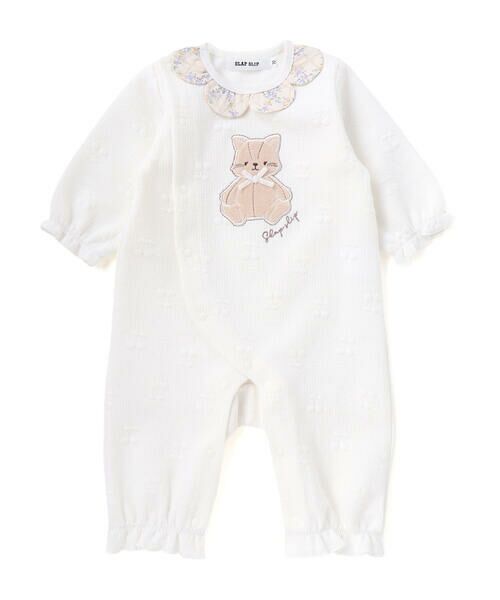 SLAP SLIP BABY / スラップ スリップ ベビー ロンパース | 【お揃い】花柄スカラップ襟ウサギネコパッチ刺しゅうロンパースベビー(60~80cm) | 詳細3