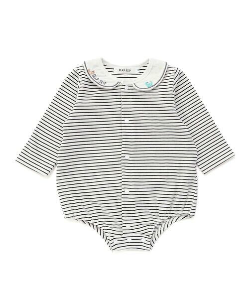 SLAP SLIP BABY / スラップ スリップ ベビー ロンパース | 無地ボーダーアニマルクマ恐竜刺しゅうライン襟付きボディミニベビー(70~80cm) | 詳細6