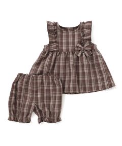 SLAP SLIP BABY / スラップ スリップ ベビー ベビー・キッズウエア | 【お揃い】肩フリルリボンチェックワンピース+ブルマセットアップベビー(70~80cm)