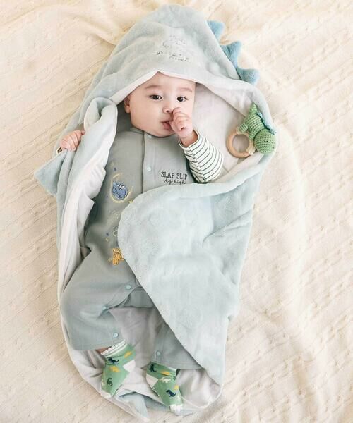 SLAP SLIP BABY / スラップ スリップ ベビー ベビー・キッズグッズ | 【お揃い】アニマルクマウサギネコ恐竜ポコポコボアフード付きおくるみベビー | 詳細6