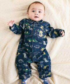 SLAP SLIP BABY / スラップ スリップ ベビー ロンパース | 【お揃い】デニムツイル恐竜ロケット総柄ジャンプスーツベビー(70~80cm)