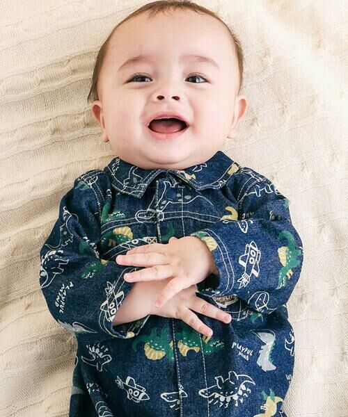 SLAP SLIP BABY / スラップ スリップ ベビー ロンパース | 【お揃い】デニムツイル恐竜ロケット総柄ジャンプスーツベビー(70~80cm) | 詳細1