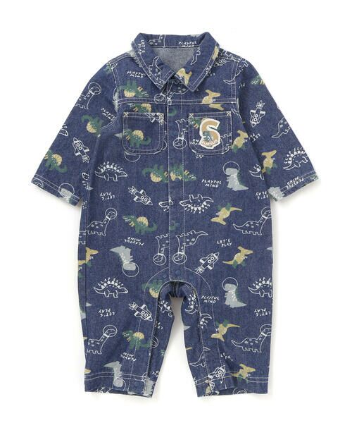 SLAP SLIP BABY / スラップ スリップ ベビー ロンパース | 【お揃い】デニムツイル恐竜ロケット総柄ジャンプスーツベビー(70~80cm) | 詳細3