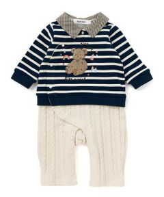 SLAP SLIP BABY / スラップ スリップ ベビー ロンパース | アニマルクマサガラ刺しゅうチェックボーダーロンパースベビー(70~80cm)