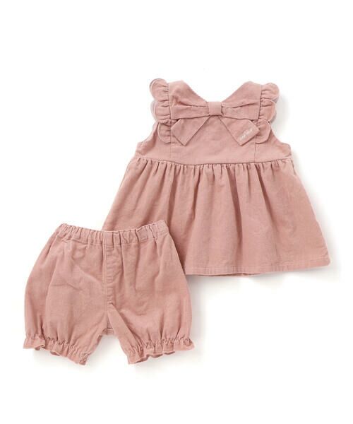 SLAP SLIP BABY / スラップ スリップ ベビー ベビー・キッズウエア | 花柄無地コーデュロイ肩フリルリボンモチーフワンピース+ブルマセットアップベビー(70~80cm) | 詳細1