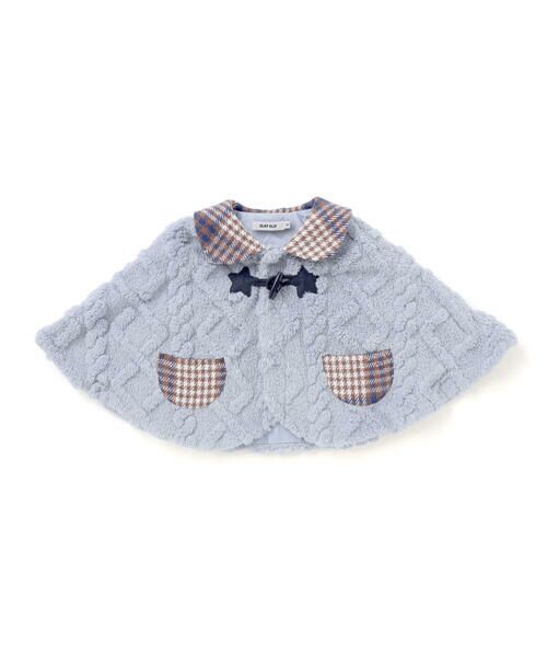 SLAP SLIP BABY/スラップ スリップ ベビー 【お揃い】チェック襟付きケーブルボアマントベビー(50~90cm) ブルー ﾜﾝｻｲｽﾞ(50-90cm)