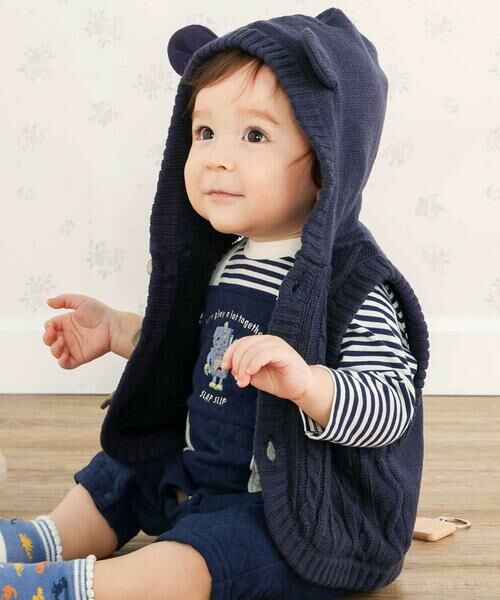 SLAP SLIP BABY/スラップ スリップ ベビー 【お揃い】クマ耳フード付き裏ボアニットベストベビー(70~80cm) ネイビー ワンサイズ(70-80cm) SLAP SLIP BABY/スラップ スリップ ベビー 【お揃い】クマ耳フード付き裏ボアニットベストベビー(70~80cm) ネイビー ワンサイズ(70-80cm)