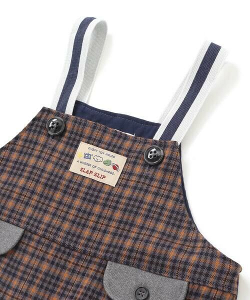 SLAP SLIP BABY / スラップ スリップ ベビー ロンパース | アニマルイヌ恐竜プリントボディミニ+チェックサロペット(70~80cm) | 詳細6