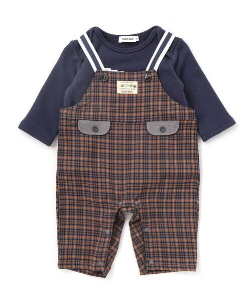 SLAP SLIP BABY / スラップ スリップ ベビー ロンパース | アニマルイヌ恐竜プリントボディミニ+チェックサロペット(70~80cm) | 詳細2