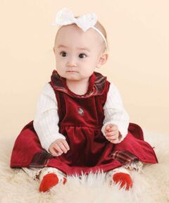 SLAP SLIP BABY / スラップ スリップ ベビー ロンパース | チェック切り替えベロアスカート襟付きロンパース(60~80cm)