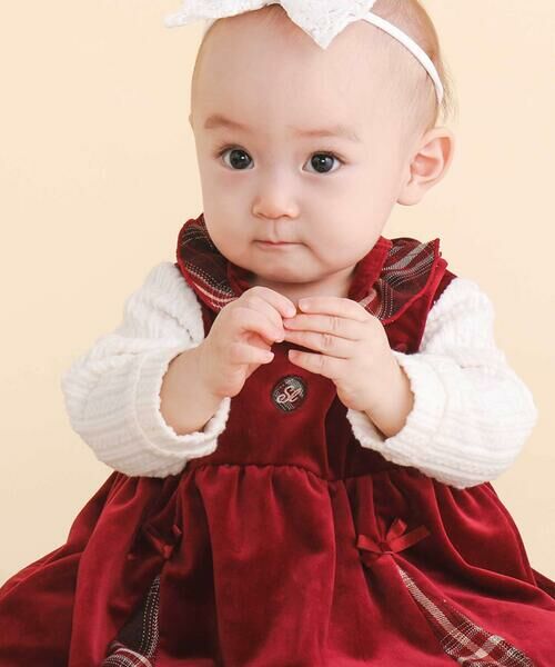 SLAP SLIP BABY / スラップ スリップ ベビー ロンパース | チェック切り替えベロアスカート襟付きロンパース(60~80cm) | 詳細2