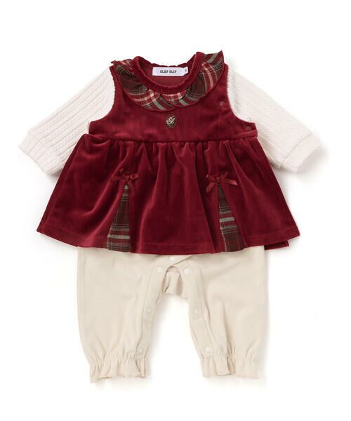 SLAP SLIP BABY / スラップ スリップ ベビー ロンパース | チェック切り替えベロアスカート襟付きロンパース(60~80cm) | 詳細3