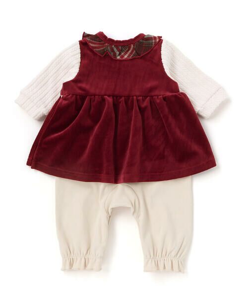 SLAP SLIP BABY / スラップ スリップ ベビー ロンパース | チェック切り替えベロアスカート襟付きロンパース(60~80cm) | 詳細4