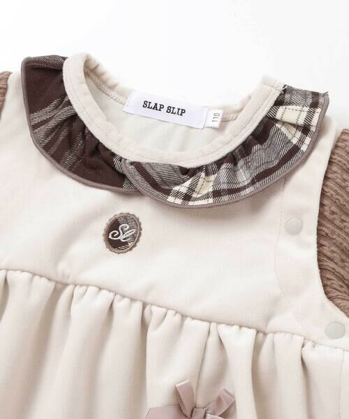 SLAP SLIP BABY / スラップ スリップ ベビー ロンパース | チェック切り替えベロアスカート襟付きロンパース(60~80cm) | 詳細7