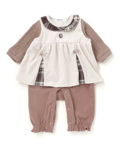 SLAP SLIP BABY/スラップ スリップ ベビー チェック切り替えベロアスカート襟付きロンパース(60~80cm) ベージュ 80cm
