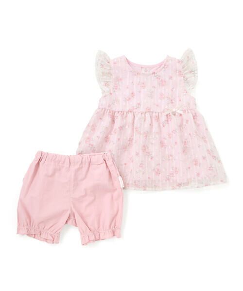 SLAP SLIP BABY / スラップ スリップ ベビー ベビー・キッズウエア | 花柄シフォンレースワンピース+フリルブルマセットアップベビー(70~80cm)（ピンク）