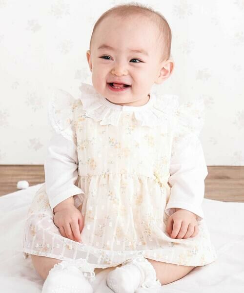 SLAP SLIP BABY / スラップ スリップ ベビー ベビー・キッズウエア | 花柄シフォンレースワンピース+フリルブルマセットアップベビー(70~80cm)（イエロー）