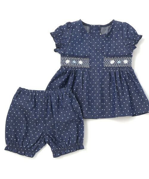 SLAP SLIP BABY / スラップ スリップ ベビー ベビー・キッズウエア | 花ドットデニムラメドット柄ストライプスモッキング刺しゅうワンピース+ブルマセットアップベビー(70~80cm)（ネイビー系(デニム)）