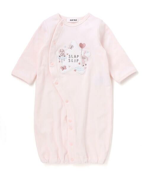 SLAP SLIP BABY / スラップ スリップ ベビー ロンパース | アニマルクマウサギ恐竜お星さまパッチ2WAYオールベビー(50~70cm)（ピンク）