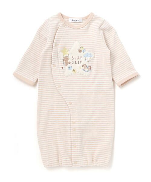 SLAP SLIP BABY / スラップ スリップ ベビー ロンパース | アニマルクマウサギ恐竜お星さまパッチ2WAYオールベビー(50~70cm)（ベージュ系）