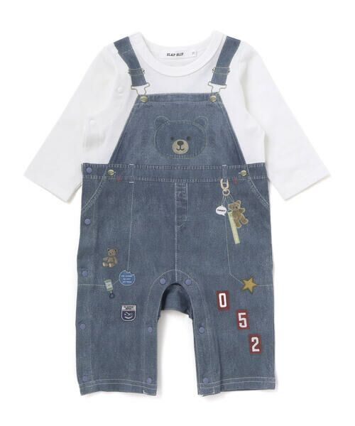 SLAP SLIP BABY / スラップ スリップ ベビー ロンパース | アニマルクマさんストライプサロペット重ね着風プリントロンパースベビー(60~80cm) | 詳細1