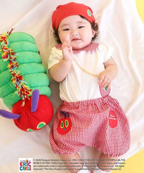 SLAP SLIP BABY / スラップ スリップ ベビー ベビー・キッズウエア | 【絵本コラボ-はらぺこあおむし-】無地&チェック柄パンツ+帽子セットベビー(70~80cm)（レッド系）