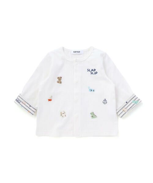 SLAP SLIP BABY / スラップ スリップ ベビー ベビー・キッズウエア | ボーダー&無地袖プリント折り返しカーディガンベビー(70~80cm)（ホワイト）