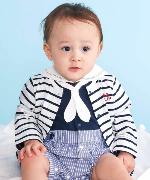 SLAP SLIP BABY / スラップ スリップ ベビー ベビー・キッズウエア | ボーダー&無地袖プリント折り返しカーディガンベビー(70~80cm)（ネイビー系）