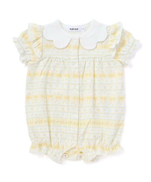SLAP SLIP BABY / スラップ スリップ ベビー ロンパース | 【お揃い】スカラップ襟花柄カバーオールベビー(60~80cm)（イエロー系）