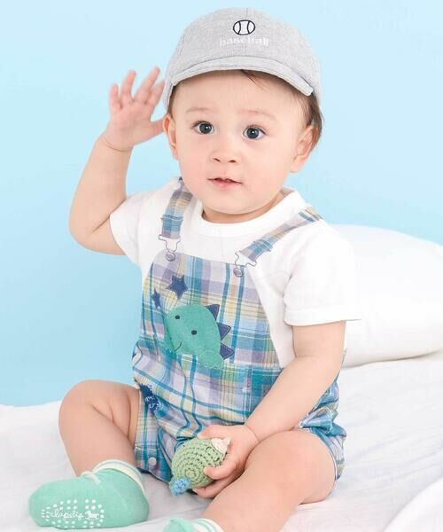 SLAP SLIP BABY / スラップ スリップ ベビー ロンパース | サロペット風アニマル恐竜プリントカバーオールベビー(60~80cm)（グリーン系）