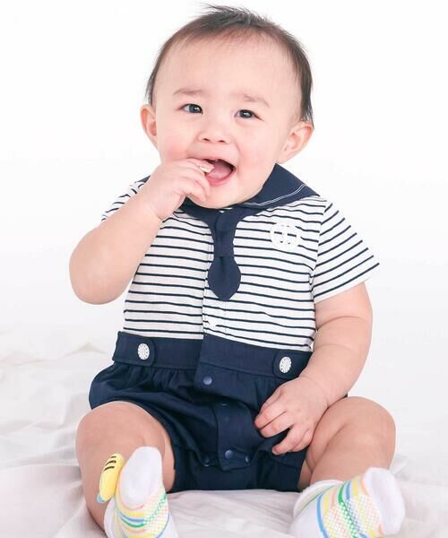 SLAP SLIP BABY / スラップ スリップ ベビー ロンパース | 【マリンシリーズ】タイ付きドッキングカバーオールベビー(70~80cm)（ホワイト）