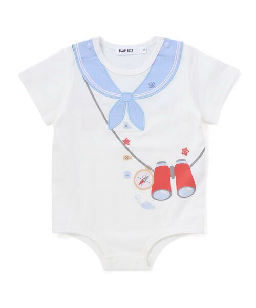 SLAP SLIP BABY / スラップ スリップ ベビー ベビー・キッズウエア | 【マリンシリーズ】コンパス+望遠鏡モチーフセーラーボディミニベビー(70~80cm)（ホワイト）