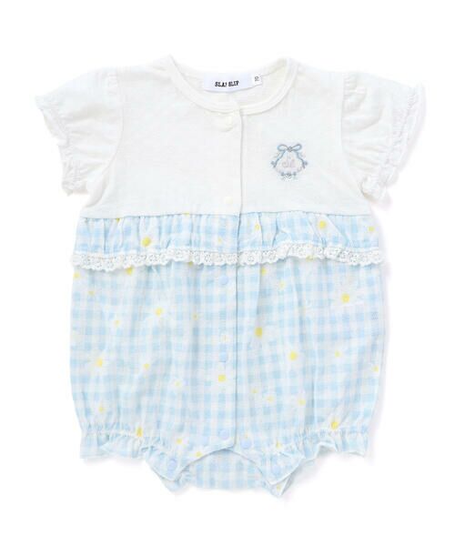 SLAP SLIP BABY / スラップ スリップ ベビー ロンパース | 【お揃い】ウエスト切り替えフリルカバーオールベビー(60~80cm)（ブルー系）
