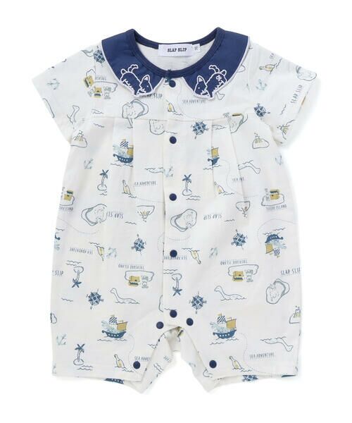 SLAP SLIP BABY / スラップ スリップ ベビー ロンパース | 【お揃い】襟モチーフ総柄ロンパースベビー(60~80cm)（ホワイト系）