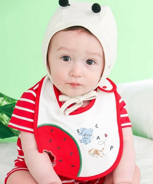 SLAP SLIP BABY / スラップ スリップ ベビー スタイ・ビブ | 【お揃い】かじられフルーツモチーフ天竺スタイベビー（レッド）